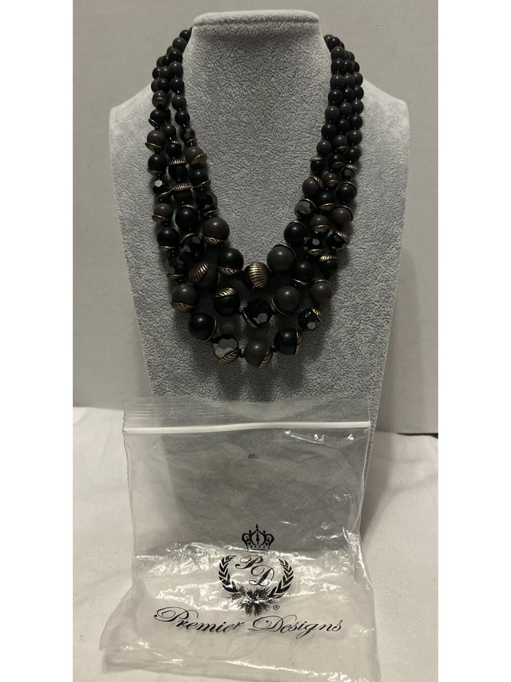 New Premier Designs Necklace Black /Brown /Brass Multi-Strand Beaded Acorns